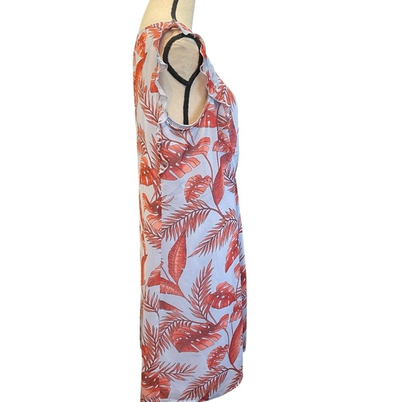 CAbi Style #5381 Isabel Blue Coral Palm Leaf Print Ruffle Sleeve Summer Dress L - Picture 3 of 14